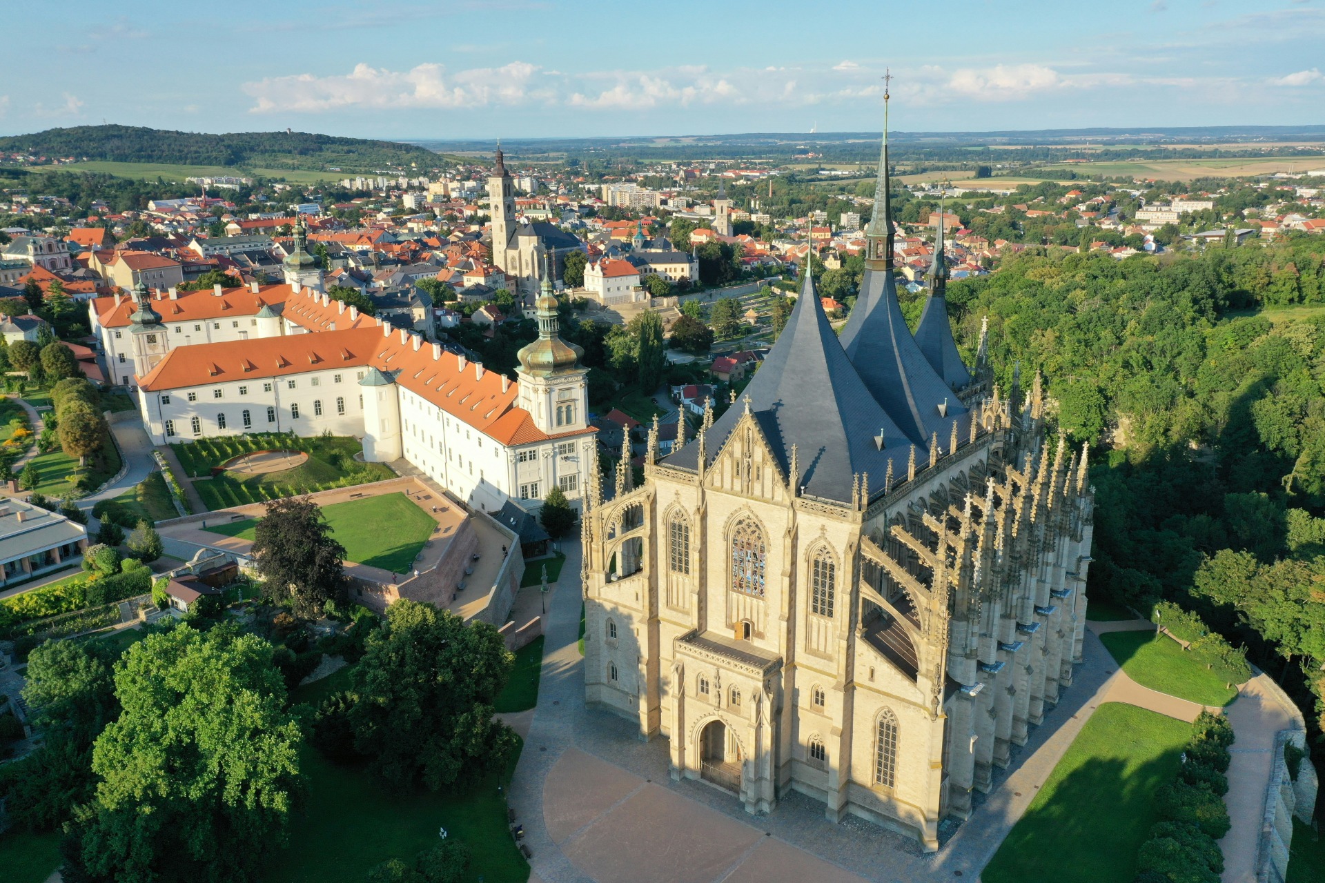 Aerial view of St. Barbara's Cathedral and Kutná Hora